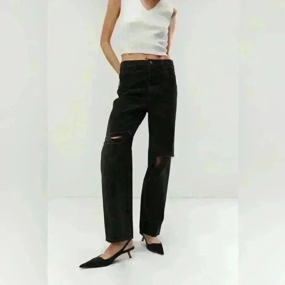 Oak + Fort Black Straight Leg  Ripped Jeans - 26 - Picture 1 of 12